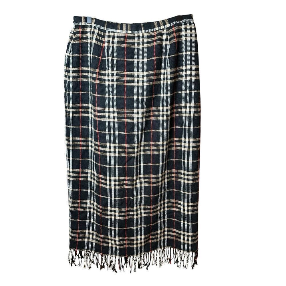 Deadstock Briggs New York Plaid Fringe‎ Midi Skirt Tartan Wool Dark Academia